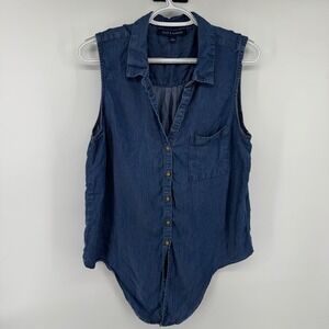 Alex & Parker Womens Blue Lyocell Denim Tie Front Sleeveless Shirt Large Boho